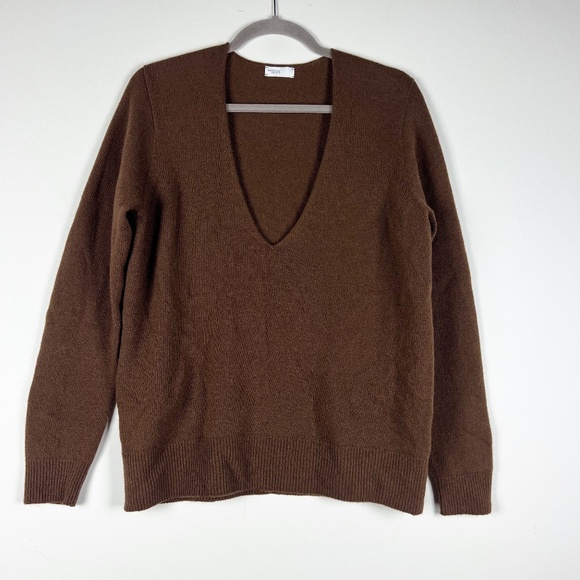 Rosetta Getty Wool Cashmere Blend Knit Stretch V Neck Long Sleeve Sweater Brown - Picture 1 of 4